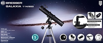 Bresser Spiegelteleskop Galaxia EQ-Sky 114/900 mit Smartphone Kamera Adapter -